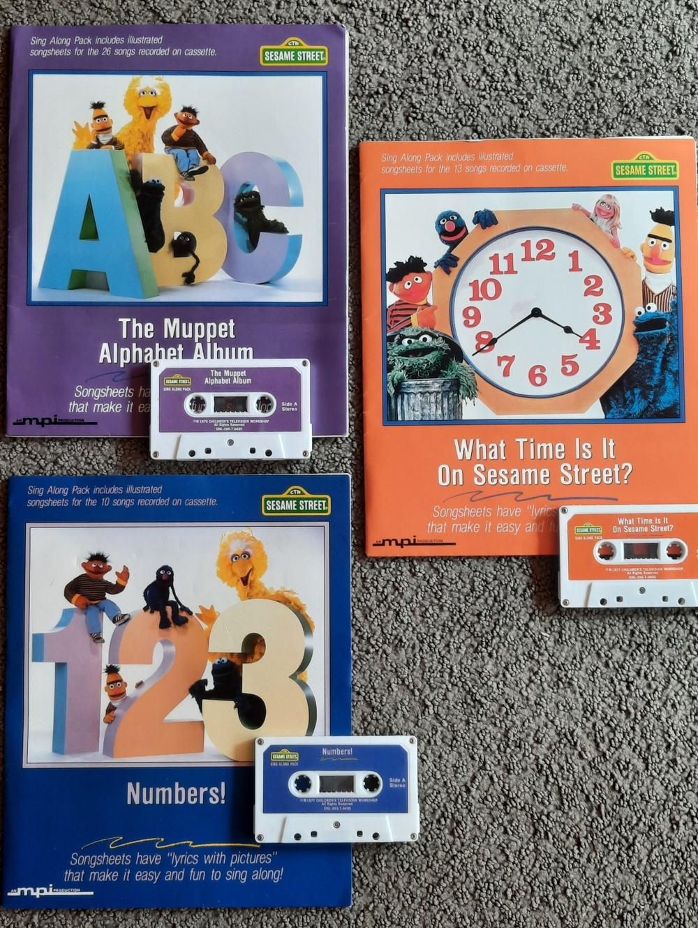 Vintage Sesame Street Sing Along Books & Cassettes Lot of 3